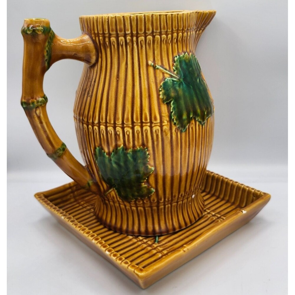 Vintage Bamboo Vineyard Motif Pitcher and Plate Italy S. 5935  Mottahedeh Design
